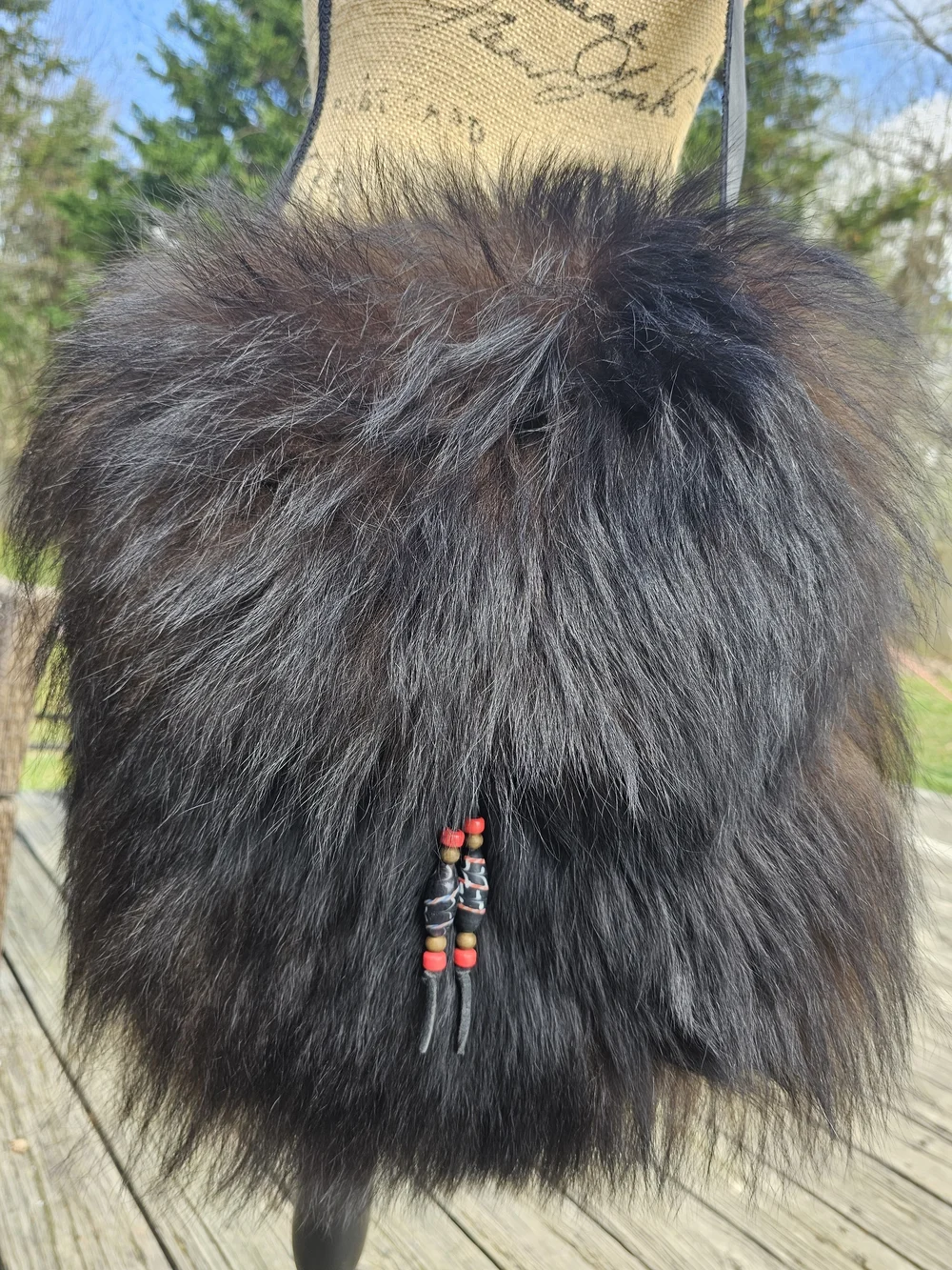 Buffalo Fur Foraging Crossbody Bag with Bead Accents - Picture 5 of 5